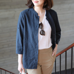 休闲春款 宽松新款 夹克短款 开衫 棉麻外套女春秋2021年春季 夏季 韩版