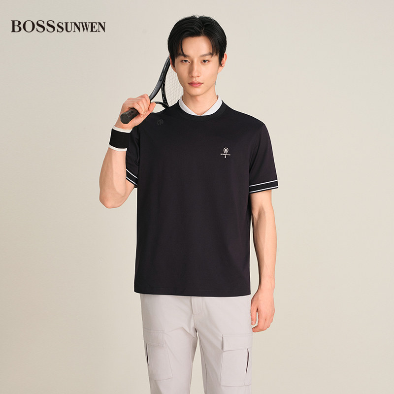 BOSSSUNWEN男士短袖T恤黑色圆领图片