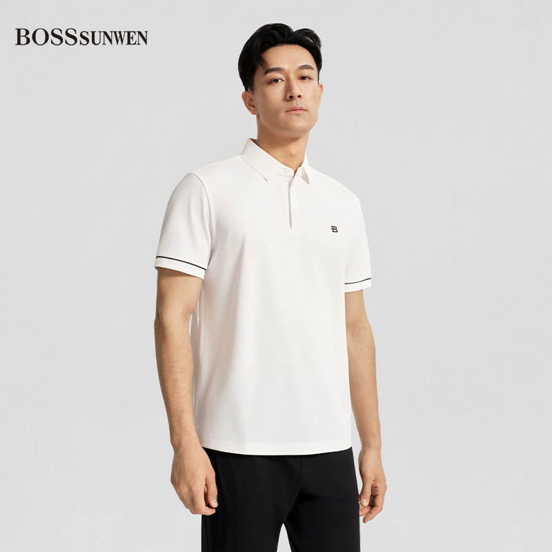 BOSSSUNWEN男士短袖Polo衫商务休闲翻领高端T恤夏季男士上衣舒适图片