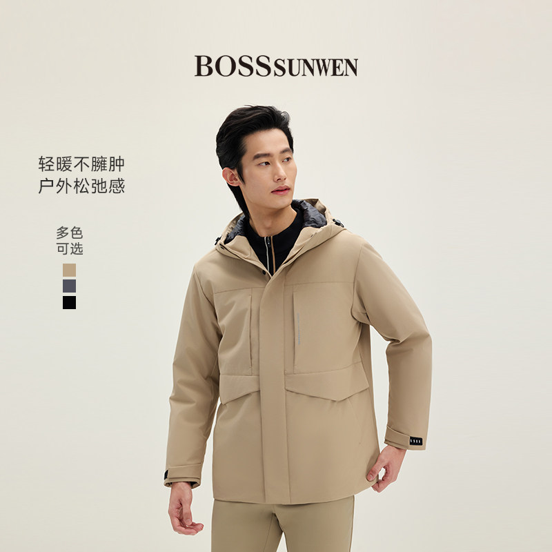 BOSSSUNWEN/博斯·绅威户外休闲风连帽羽绒服保暖外套轻暖不臃肿