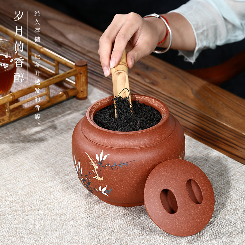 紫砂茶叶罐大号一斤装普洱醒茶罐子陶瓷500克Q乌龙红茶储存密封罐