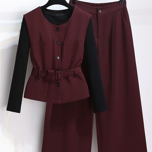 西装马甲内搭打底衫阔腿裤女2025秋季新款高级感收腰显瘦三件套装