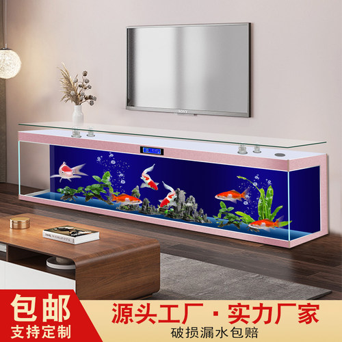 新款超白玻璃电视柜鱼缸客厅家用生态免换水落地式玻璃吧台水族箱