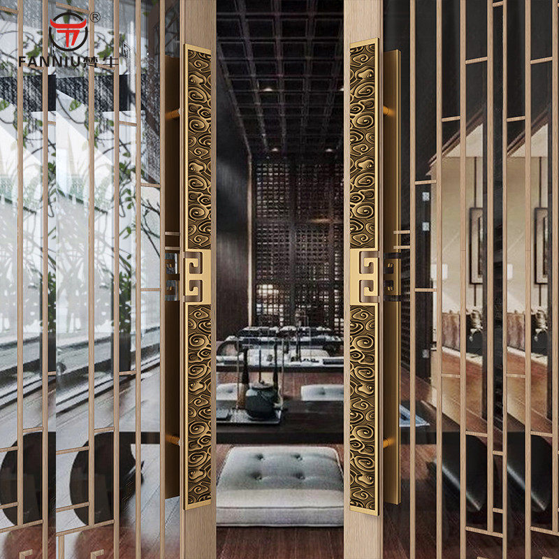 新中式玻璃门仿古铜拉手酒店双开木C门对装长把手包厢推拉门拉手