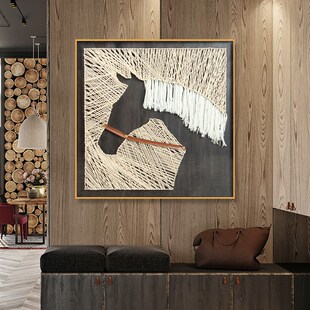 手工钉子绕线画新k中式实物画美式客厅装饰画马头装置画小众个性