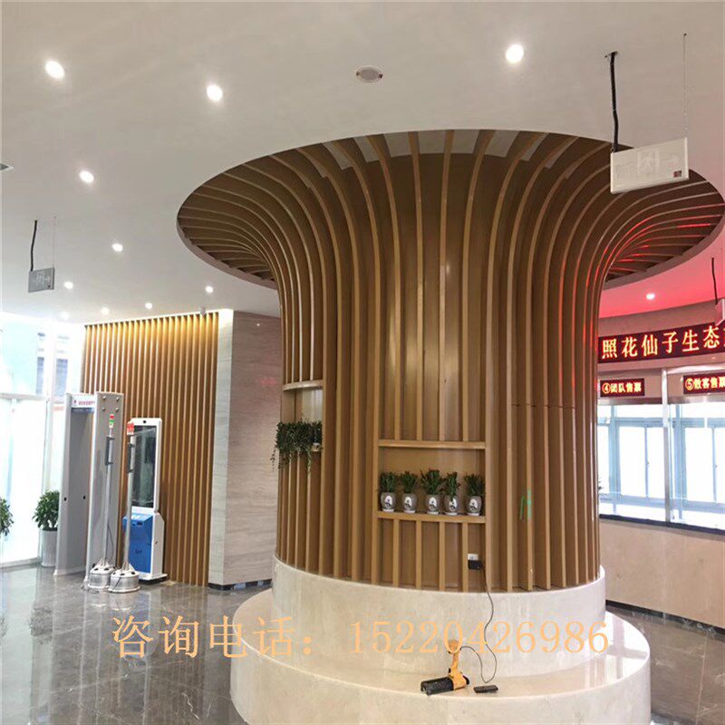 定制连锁超市铝合金室内异型装饰吊D顶弧形拉弯型材木纹方管波浪