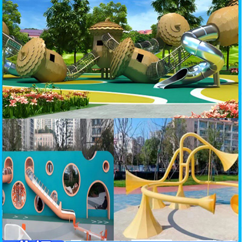 户外不锈钢滑梯传声筒墙面打击乐器E小区公园定制儿童大型游乐设