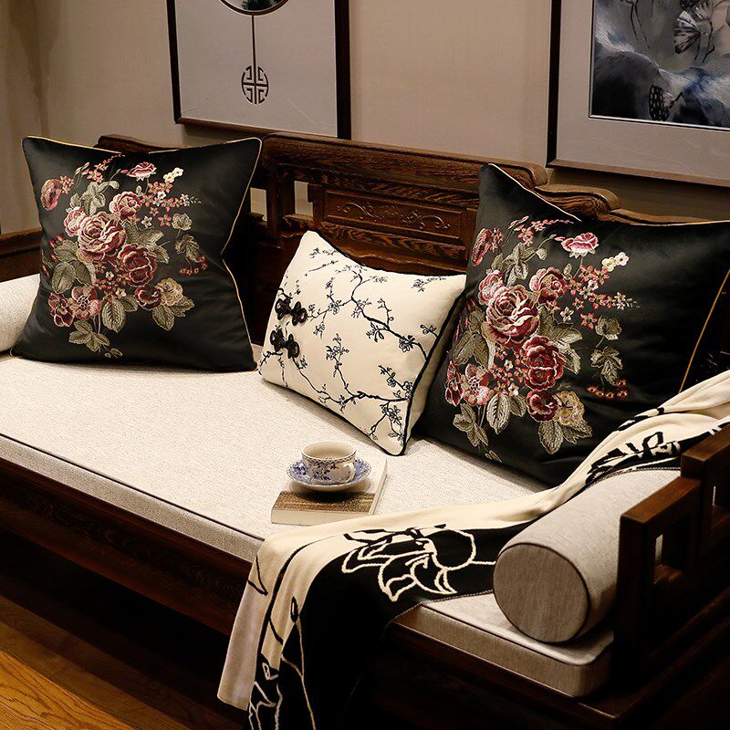 新中式定制红木沙发坐垫q实木家具沙发垫罩套中国风罗汉床五件套