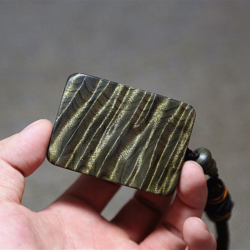 金丝楠无事牌阴沉木小叶桢楠原木乌木绿料挂件满金Y丝水波手把件