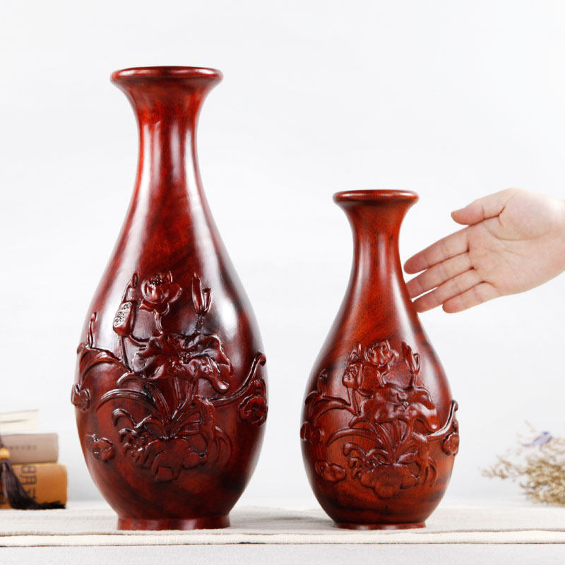 红木雕刻工艺品摆件实木插花瓶中国风酒柜客厅装S饰品饰品玄关摆