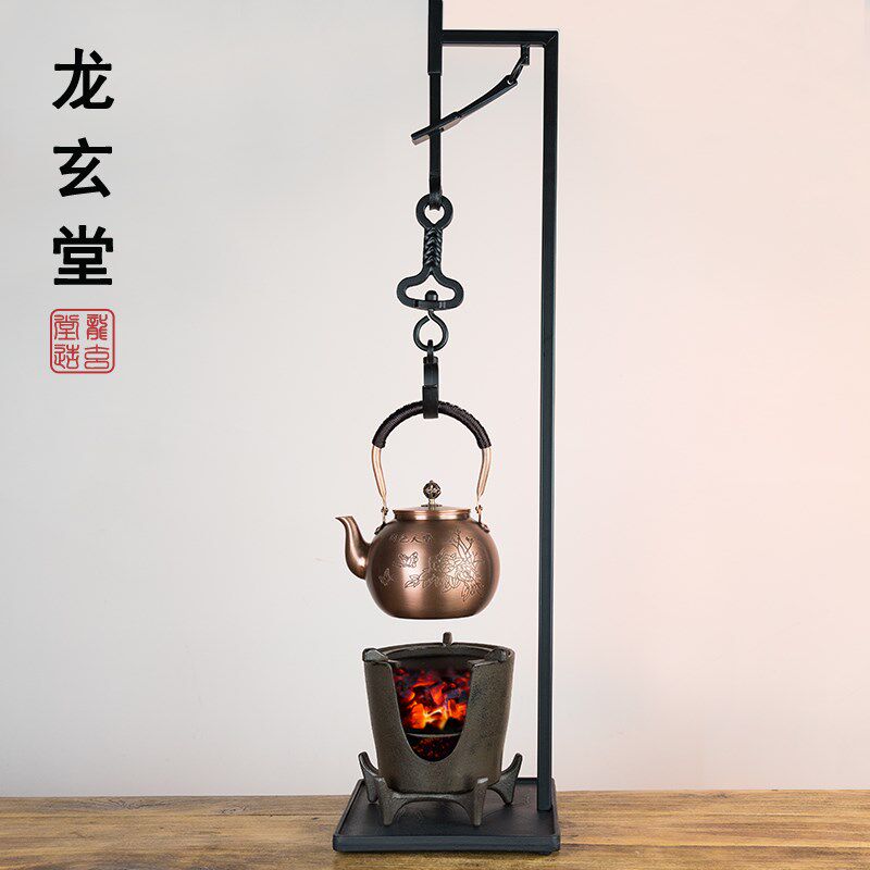 龙玄堂 台式自在钩紫铜壶茶x壶铁壶挂勾桌面吊钩仿铜炭炉风炉日式