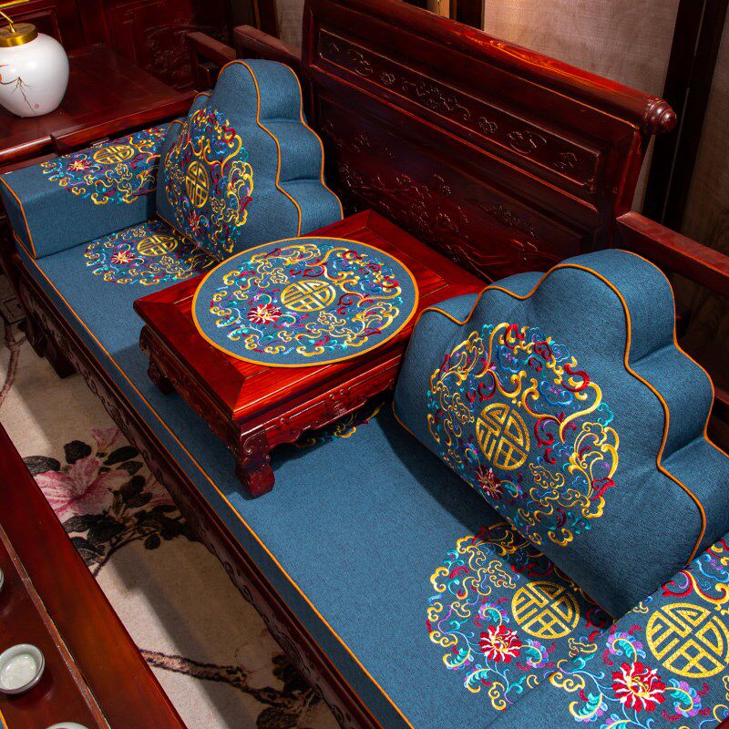 红木沙发坐垫子新中式实木家具座垫带靠背中国风罗汉床五件套定制