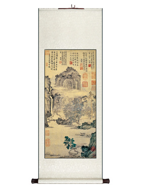 文征明绿荫草堂中k式卷轴挂画玄关走廊过道装饰画客厅饭厅书房壁