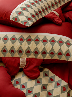 乐优公主结婚四件套大红色系床单高档被套喜被R纯棉新婚嫁床上用