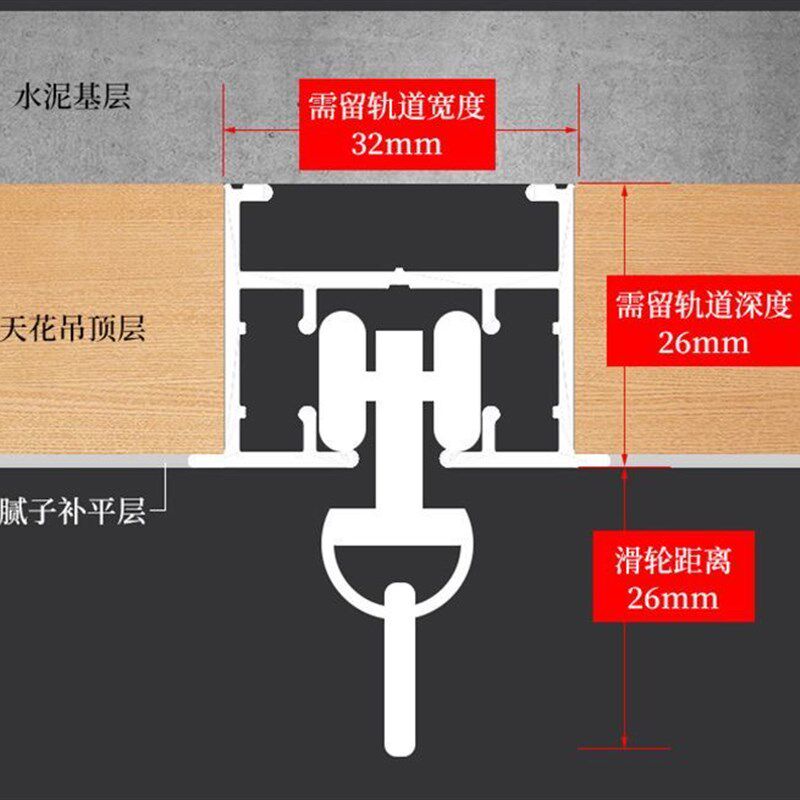 隐形窗帘轨道滑轮滑轨嵌入式z顶装导轨内开窗预电动蛇形滑道