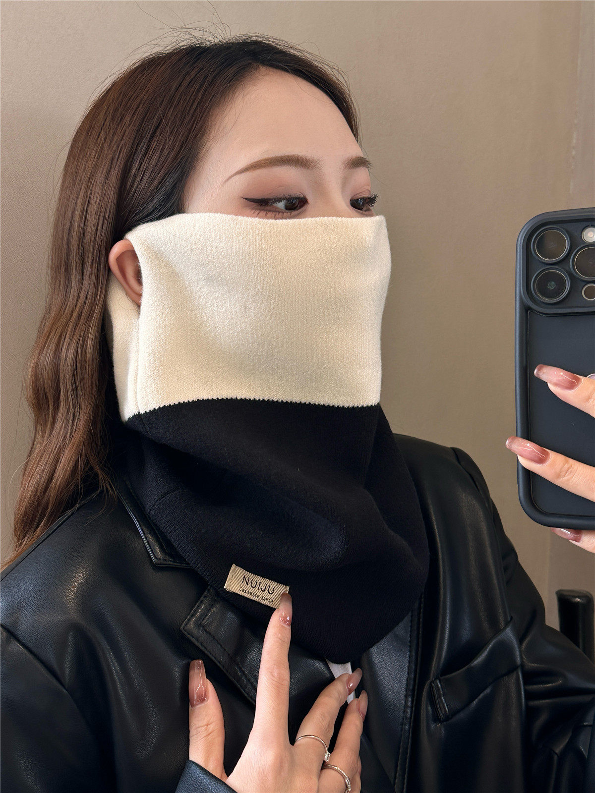 围脖女2024新款秋冬季韩版护颈脖套保暖口罩户外骑行拼色挂耳面罩