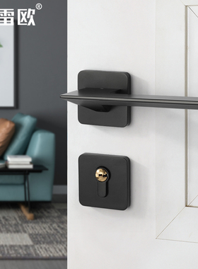贝雷欧黑色分体门锁美式室内实木木门磁吸静音Q卧室锁房门锁单面