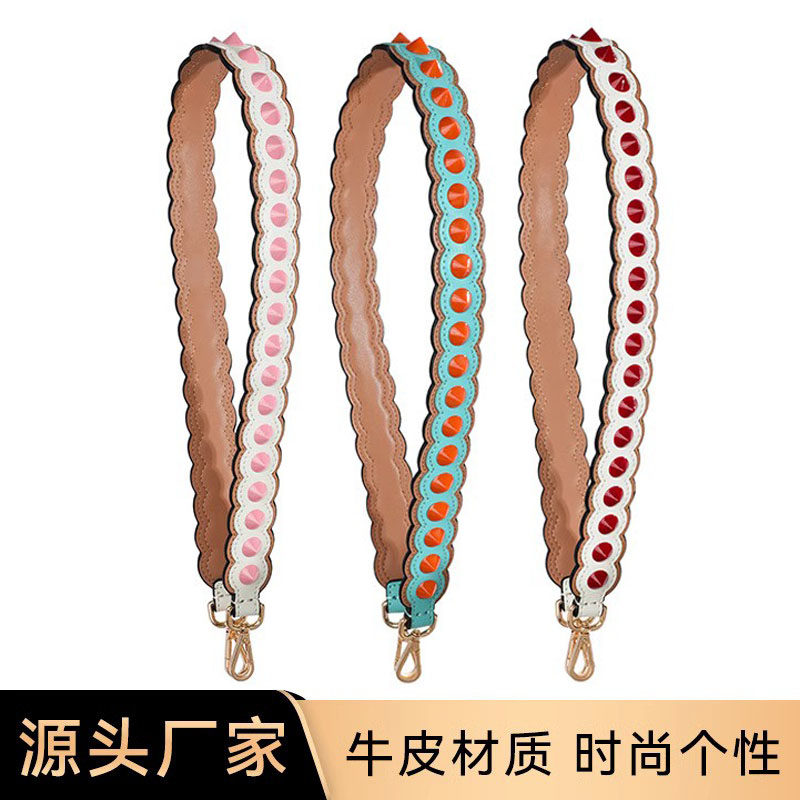 波浪边撞色牛皮包带女士斜挎包宽带子包包替换宽肩带配件单肩背带