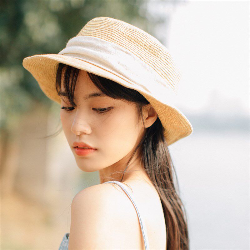 平顶帽子女夏草帽度假帽海边沙滩帽网红防晒遮阳帽英伦礼帽小清新