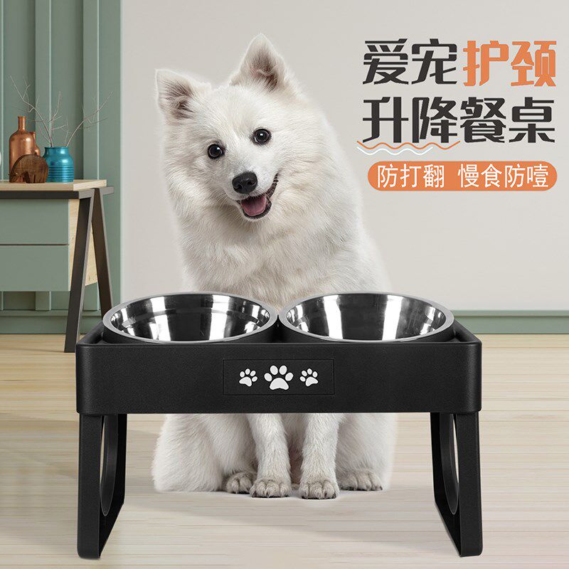 狗碗狗盆护颈大型犬狗食盆防打翻大号狗狗饭盆慢食碗高脚宠物双碗