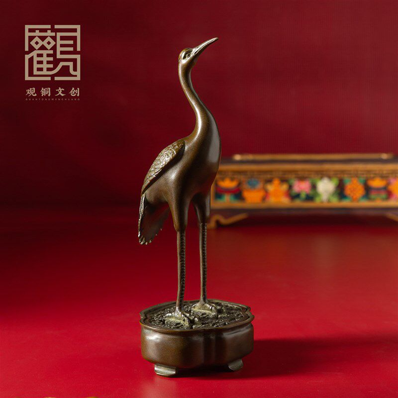 黄铜仙鹤香炉摆件工艺品家居装饰客厅玄关电视柜办公室茶桌香薰炉