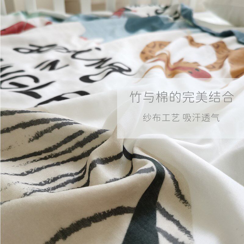 儿童竹棉纱布盖毯宝宝1502y00学生四六薄被子幼儿园空调成人夏