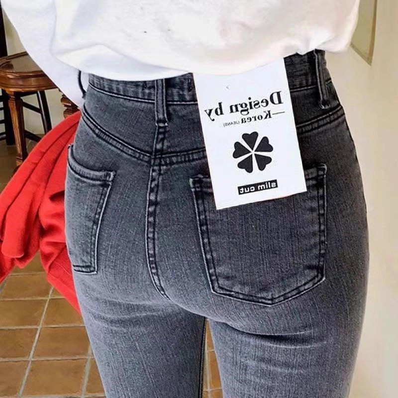 韩版牛仔裤女高腰显瘦修身小脚弹力新款紧身铅笔裤春秋单裤蓝灰潮