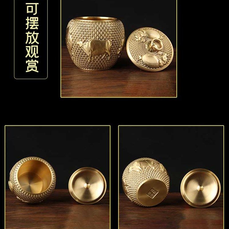 铜五牛茶叶罐摆件 铜茶叶罐摆件B 铜储物罐摆件 铜带盖米缸摆件