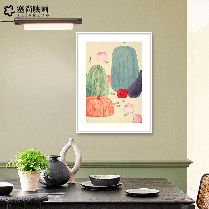 丰收图饭厅餐厅瓜果蔬菜装饰画现代简约餐M厅柜新中式背景墙壁挂