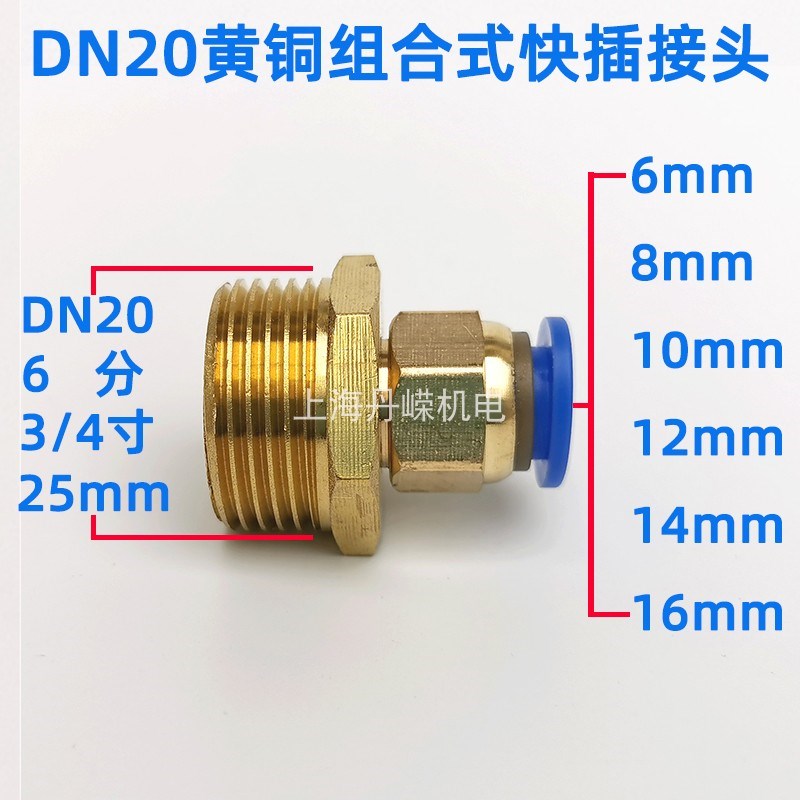 DN20 6分 外螺纹快插接头 接外径6-16mm可选 G3/4外丝气管PC直通