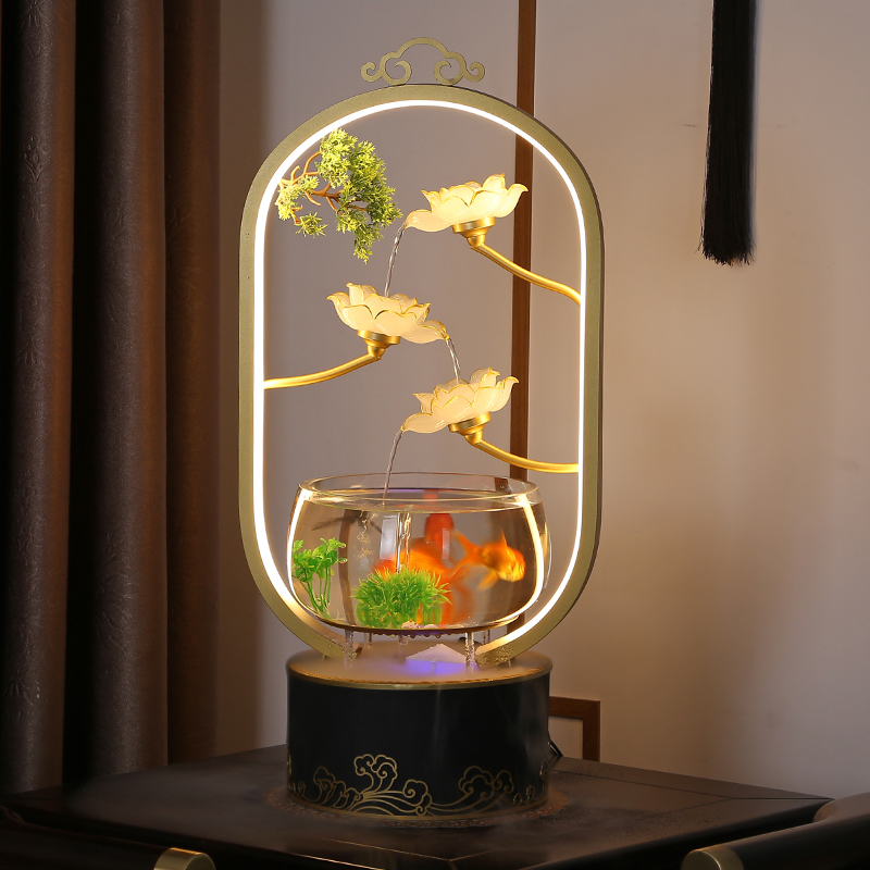 轻奢高档流水摆件循环水客厅小型鱼缸创意家居装饰品乔迁新居礼品