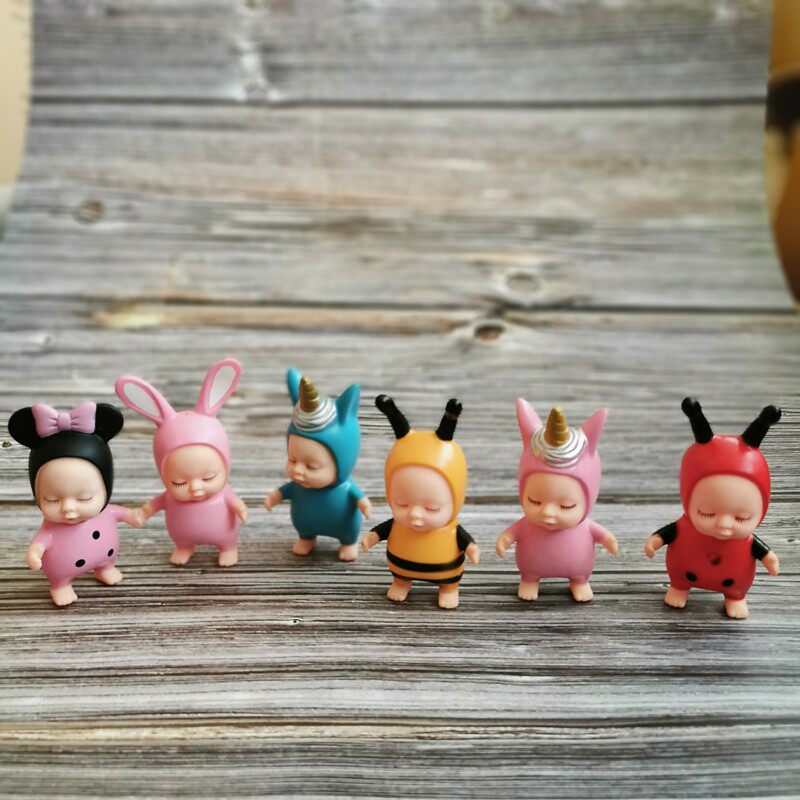 蛋糕插牌睡宝宝天使恶魔装饰摆件睡眠婴儿粉兔子小蜜蜂瓢虫摆件