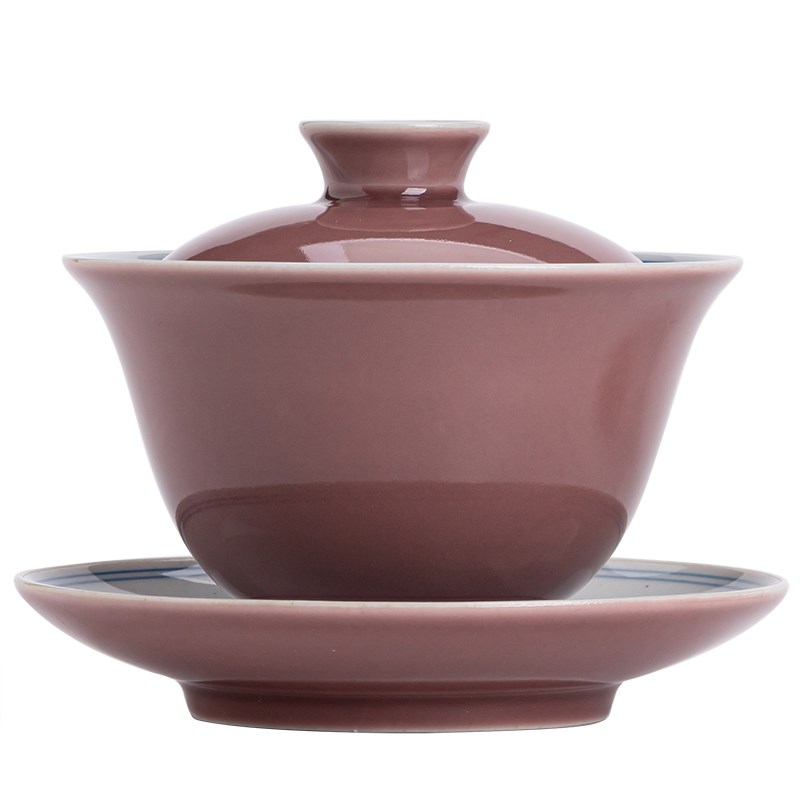 豇豆红陶瓷盖碗茶杯单个家用三才茶碗带盖不烫手抓功夫茶具泡茶器