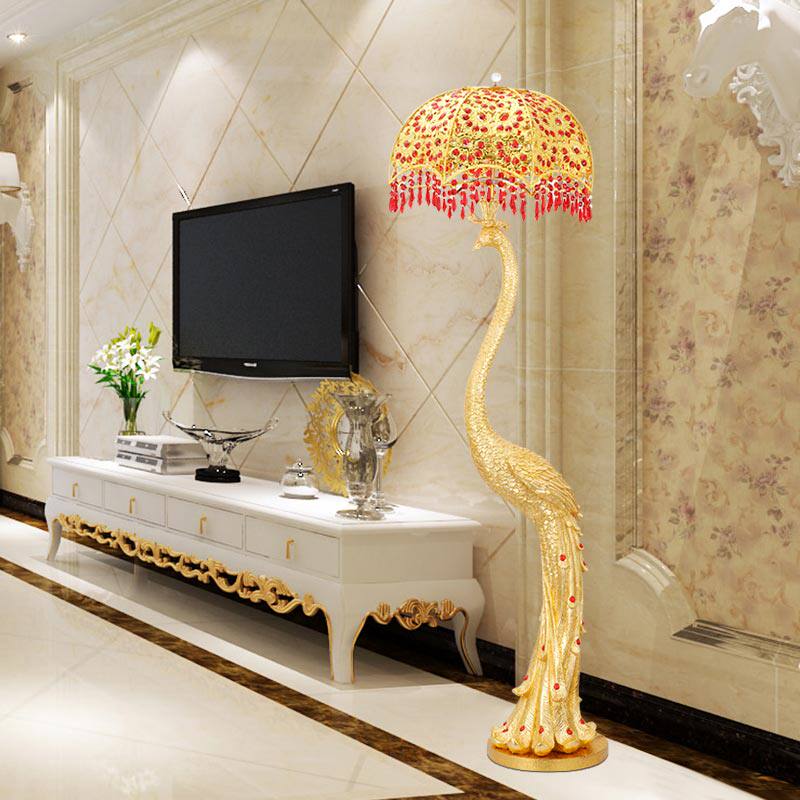 轻奢欧式孔雀落地灯客厅卧室沙发边装饰高档电视柜艺术设计感摆件