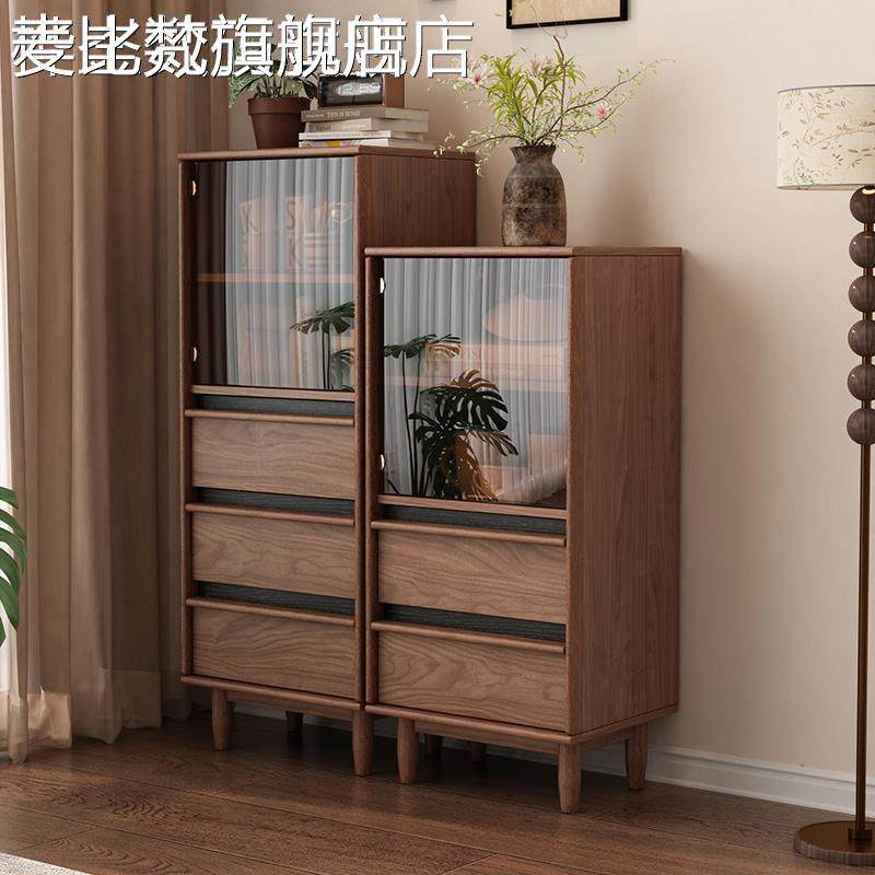 麦比梵全实木中古风电视边柜客厅家用2025新款沙发边柜酒柜复古风