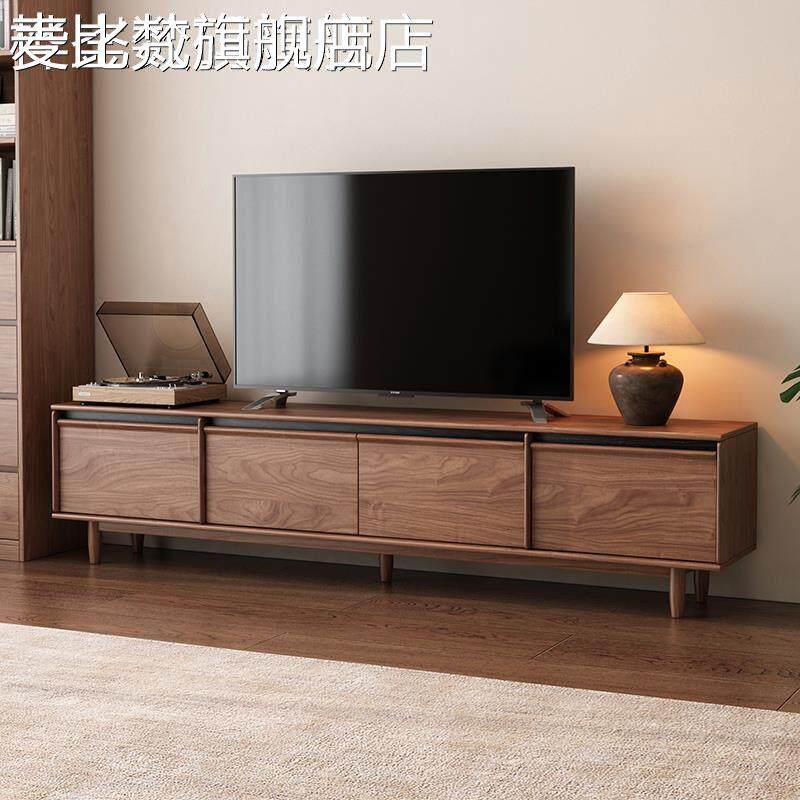 麦比梵实木中古风电视柜茶几组合客厅家用2025新款收纳储物柜一体