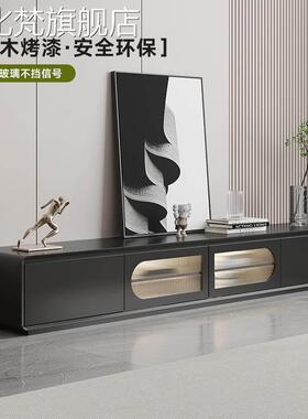 麦比梵黑色烤漆电视柜茶几组合客厅现代轻奢长虹玻璃落地实木电视机柜摆件饰品床笠拉车