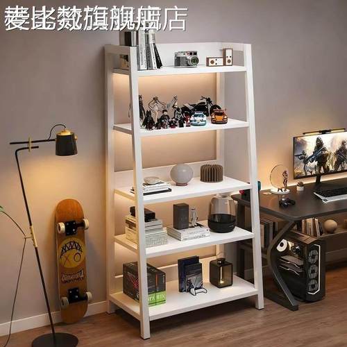 麦比梵电竞风置物架落地书架客厅多层收纳架电脑桌旁储物柜铁艺展示柜子床笠拉车