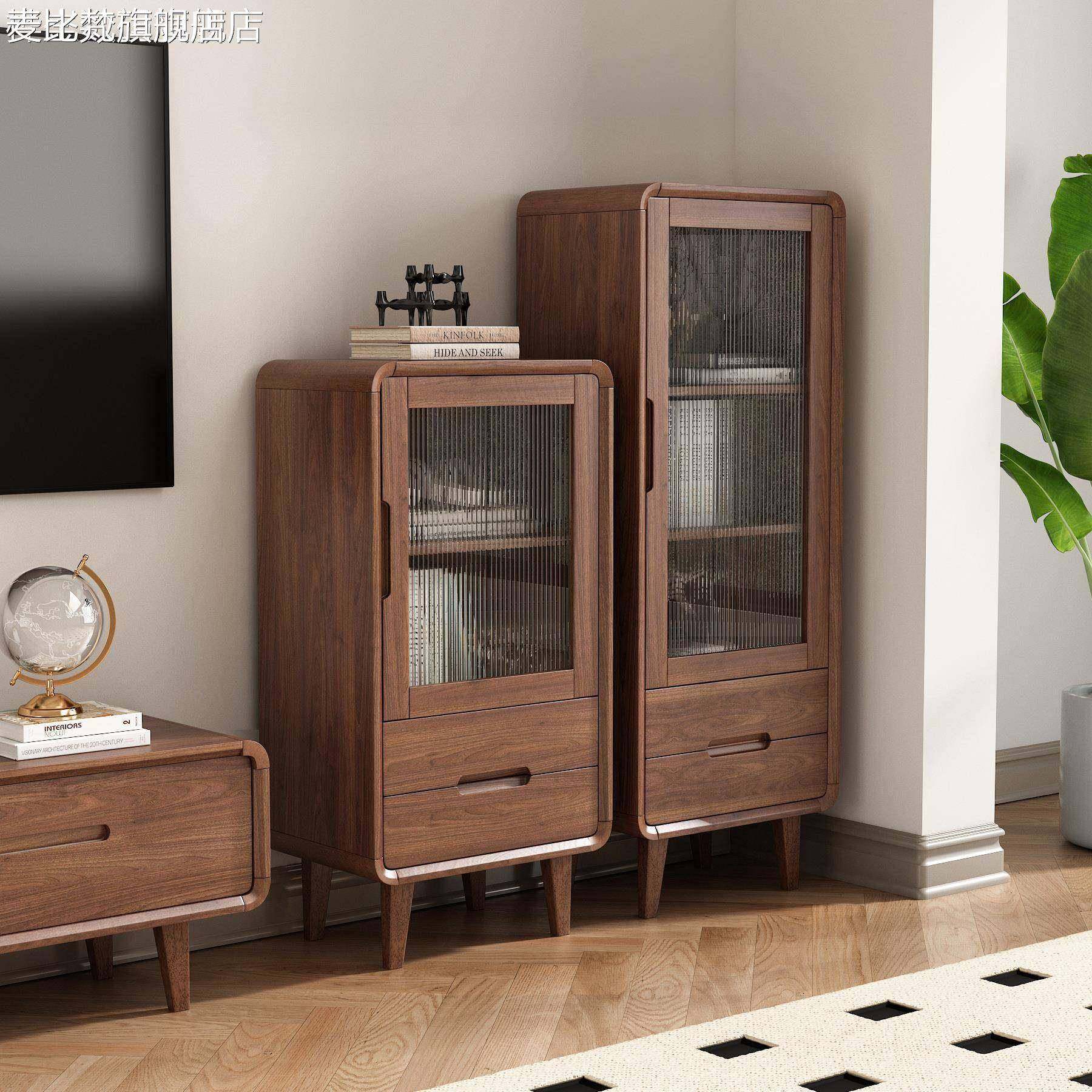 麦比梵全实木电视边柜中古风客厅家用中式置物柜小户型电视机柜侧边立