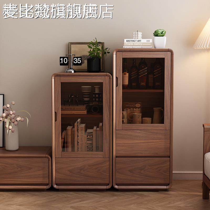 麦比梵全实木中古风电视边柜客厅家用2025新款沙发边柜落地覆古风