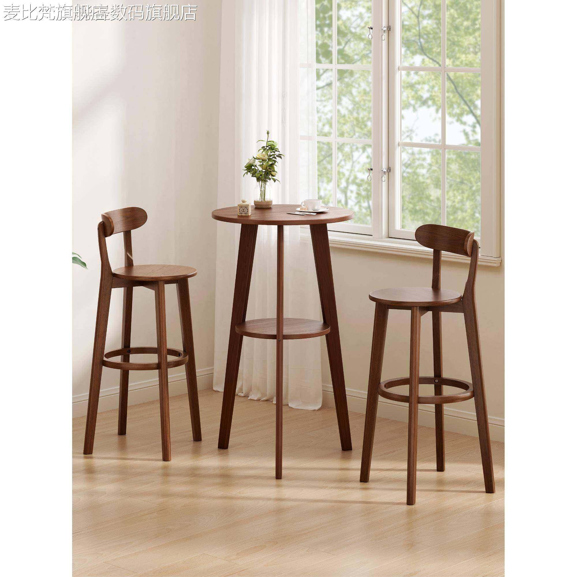麦比梵实木吧台桌高脚桌圆形酒吧桌餐厅高吧桌子家用阳台休闲小户型吧台摆件饰品垫垫床笠拉车