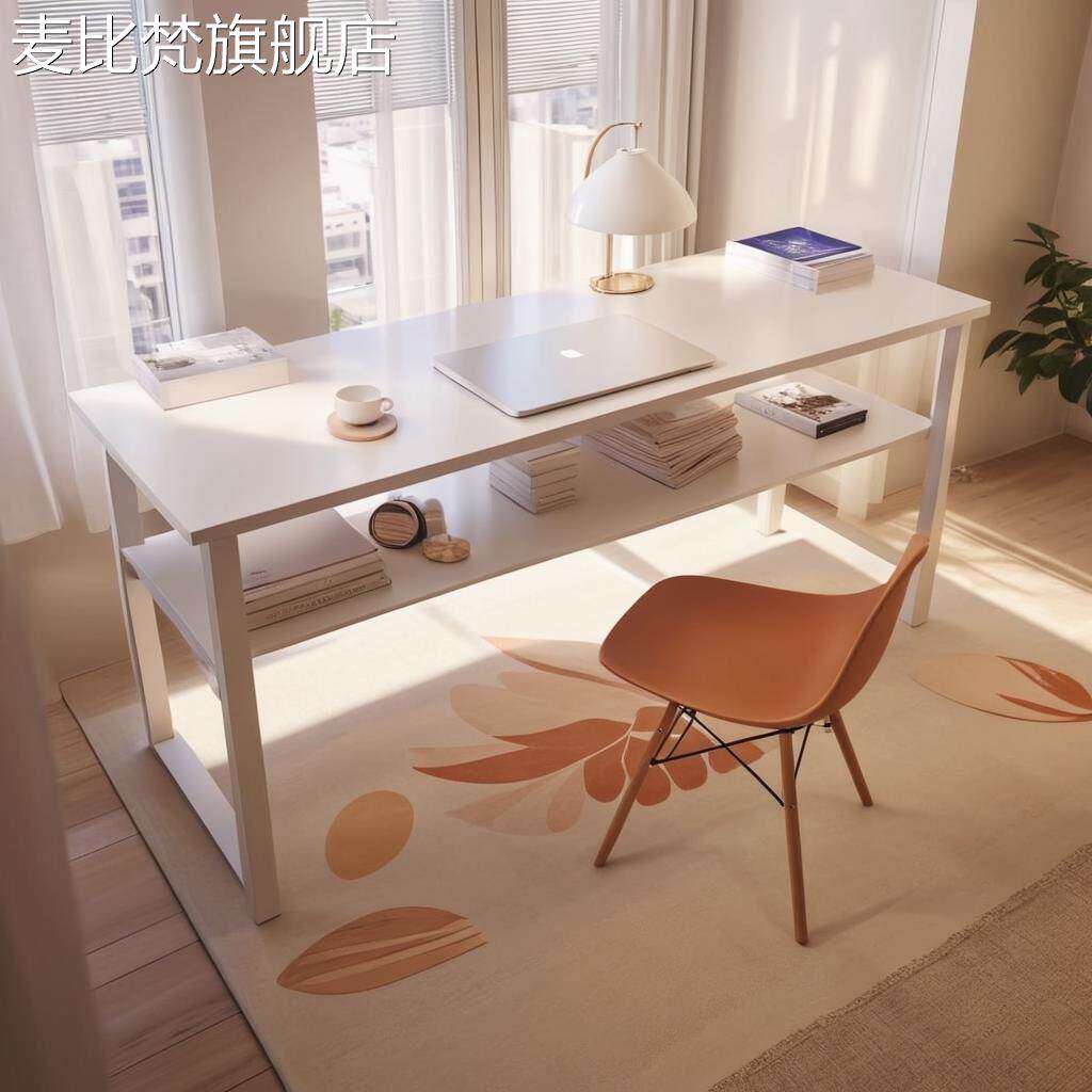 麦比梵 桌 子卧室女生ins风一字长条书 桌 梳妆台一体电脑 桌 家用学生学习 桌摆件饰品床笠拉车盖布