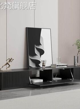 麦比梵北欧烤漆黑色电视柜茶几组合客厅现代简约35cm宽实木岩板电视机柜摆件饰品床笠拉车