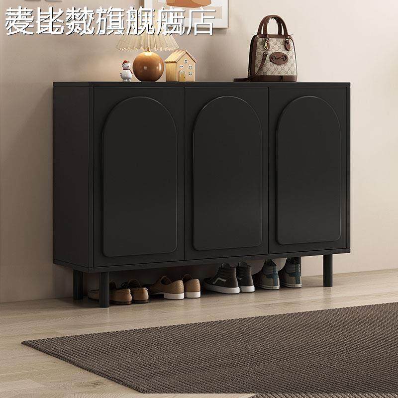 麦比梵鞋柜家用门口多层鞋架储物柜一体玄关柜轻奢复古风黑色岩板鞋柜