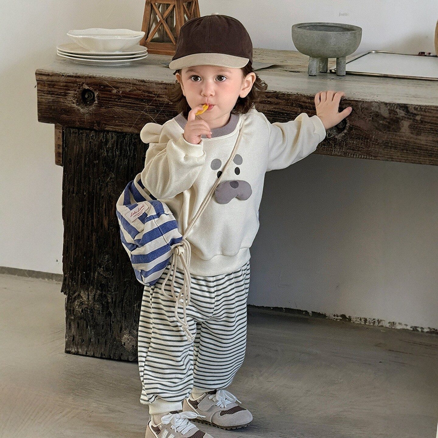 婴幼儿春季新款卫衣套装男宝卡通衣服 a类条纹卫裤分体两件套春装