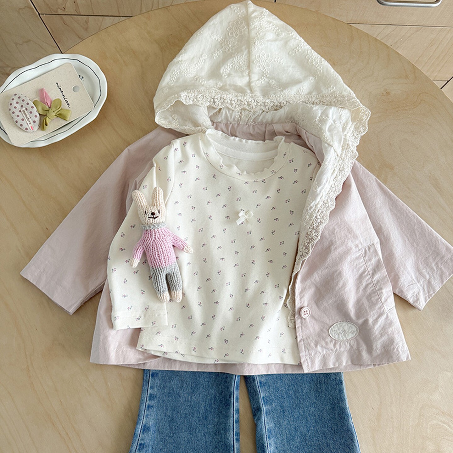 女童韩版碎花连帽外套春季薄款荷叶边洋气上衣女宝宝棉质开衫长袖