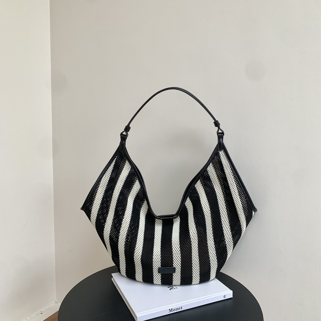 欧美风2026新款条纹托特包女大容量单肩腋下包休闲通勤包轻奢女包