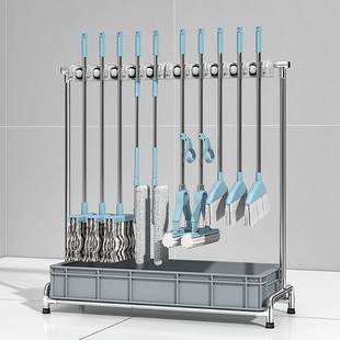 带轮移动拖把架放扫o把置物架不锈钢商用落地收纳清洁卫生工具架