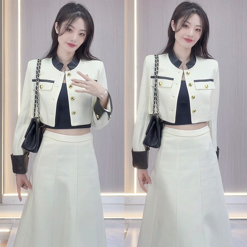 小西服上衣加A字裙半身裙长裙两件套高腰显瘦气质西装裙子套装