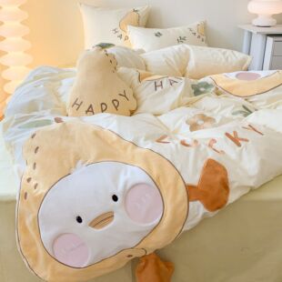 卡通可爱100水洗棉四件套儿童全棉被套L少女心公主风床上用品4